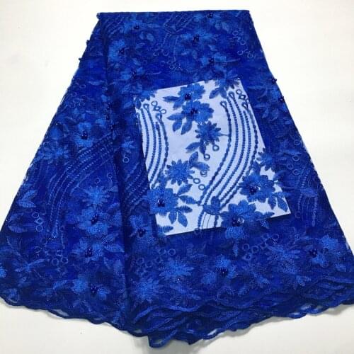 Royal Blue African Lace Fabric 2021 High Quality Nigerian Wedding Lace Fabric With Beads French Tulle Lace Material AM44271