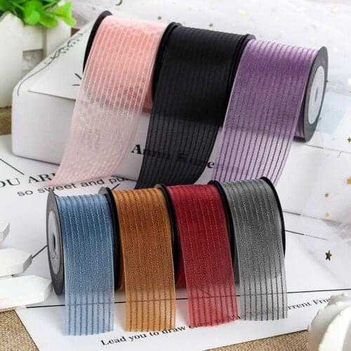 25mm 5Yards/roll Stripe Organza Ribbons Handmade Ribbon DIY Wedding Home Ribbon Christmas Gift Handwork Hair Bowknot Accessories