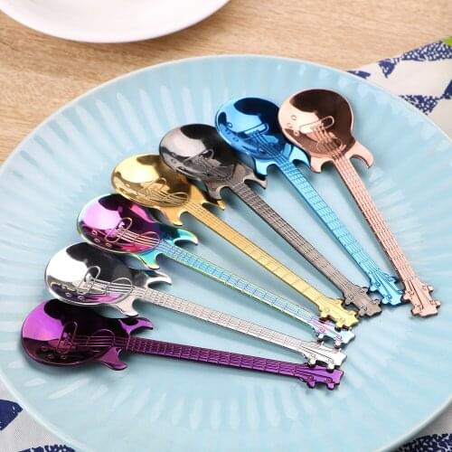 Small Tea Coffee Spoon Long Handle Ice Cream Dessert Spoons Home Kitchen Tableware for Snacks Party Stainless Steel guitar Spoon