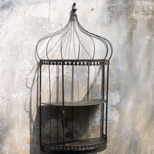 Metal iron bird cage display wall shelf country rustic