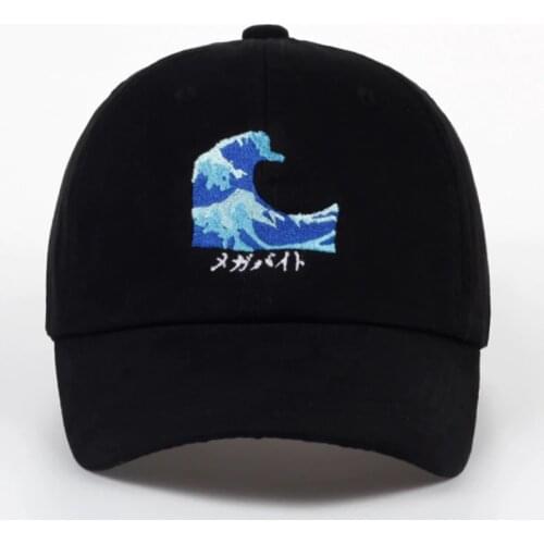 VORON New Fashion Harajuku Black Couple Wave Embroidery Snapback Baseball Cap Casual Curved Eaves Hat Breathable Sunscreen Hats