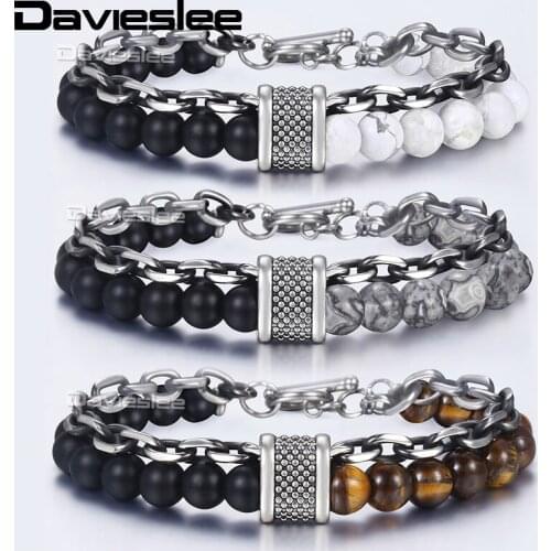Davieslee Mens Beads Bracelets Stainless Steel Gunmetal Cut Cable Rolo Chain Yoga Bracelet For Men 2018 Jewelry 14mm DDBM24