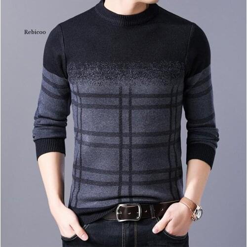 Mens Sweater Winter Autumn Round Neck Long-Sleeved Plain Stretch Pullover Seedlings Suitable for Fashionable Mens Sweaters