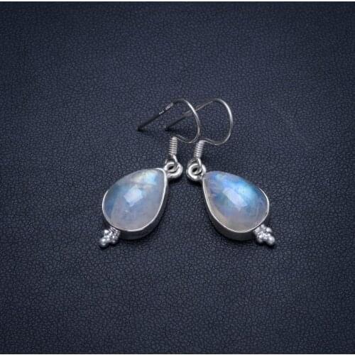 Natural Rainbow Moonstone Handmade Indian 925 Sterling Silver Earrings 1 1/4" T3817