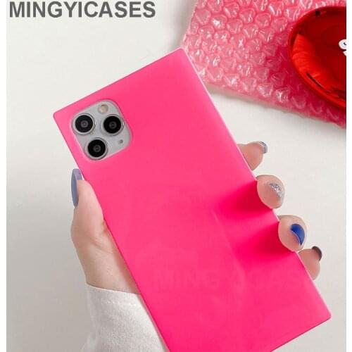 Neon Fluorescent Solid Color Phone Case for IPhone 11 Pro Max XR X XS Max SE 2 7 8 Plus Case TPU IMD Square Phone Back Cover