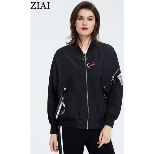 ZIAI 2020 new women spring short dark black trench coat sport windbreaker with long sleeve ladies casual ZS-7012