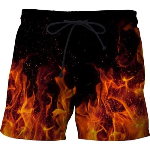 Swimming trunks 2021 summer street trend brand shorts mens 3D black flame beach shorts slim design swimming surfing leisure