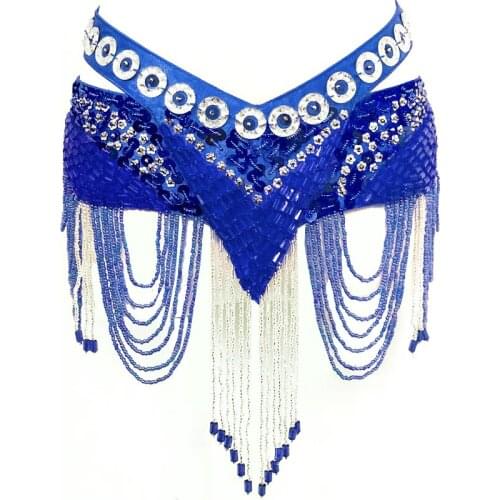 Professional Belly Dance Waist Belt Adjustable Fit Rhinestones Sequins Belly Dance Hip Belt with Tassels