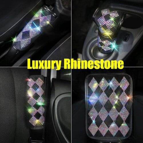 Luxury Crystal Car Seat Belt Shoulder Pads Cover Hand Brake Set Auto steering wheel Covers Bling Bling For Ladies Car Accessorie