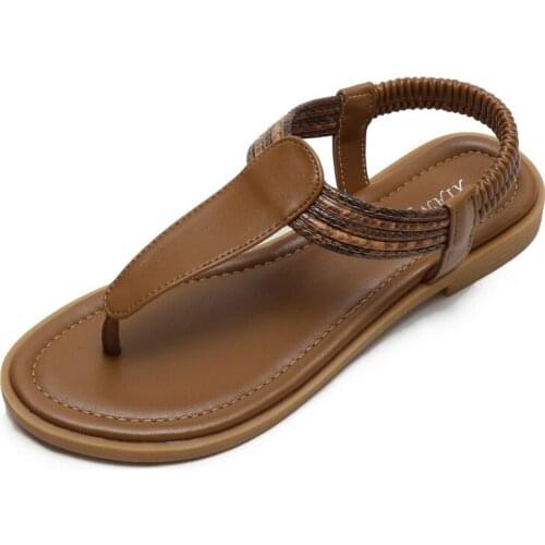 Flip-toe Sandal Womens 2021 simple matching color retro round head elastic travel comfort Roman Sandal