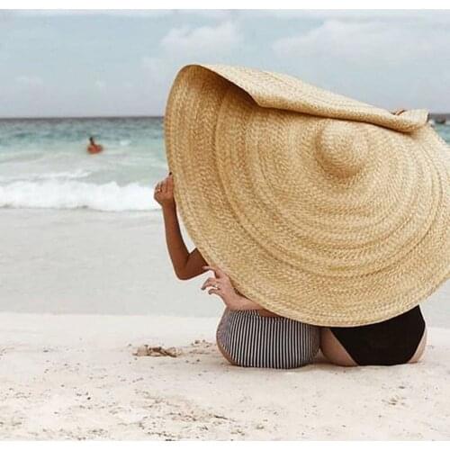 80CM Wide Brim Oversized Beach Hats For Women Large Straw Hat UV Protection Foldable Sun Shade Hat Wholesale Dropshipping