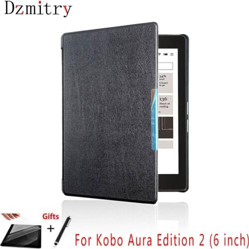 Slim Shell for Kobo Aura Edition 2 N236 E-book Smart Sleep/Wake-up Casual 6 inch Kobo Aura Edition 2 Pure Color Cover+Film+pen