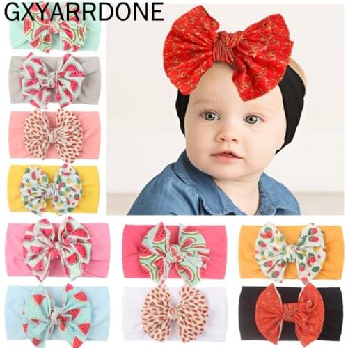 Watermelon Printed Bow Turban Baby Girl Nylon Headbands Hair Accessories Baby Stretchy Soft Hairbands Newborn Toddle Hairbow