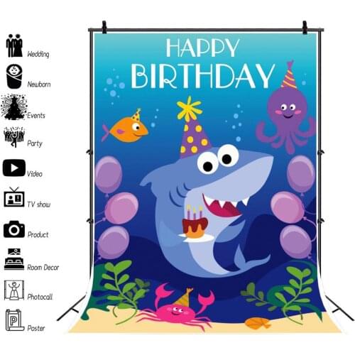 Blue Sea Shark Octopus Photography Vinyl Background Birthday Party Decor Photocall Backdrop for Portrait Photo Studio Props