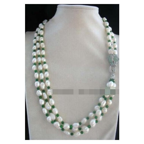 Vogue popular 3row freshwater pearl white baroque leopard necklace 18"