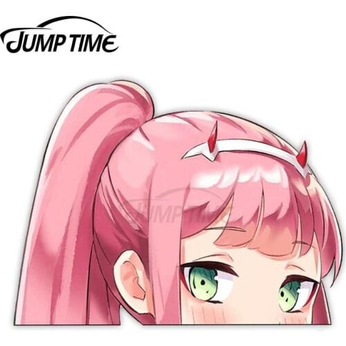 Jump Time 13 x6.2cm For Zero Two Swimsuit Peeker Creative Car Sticker Waterproof Vinyl Material Decals Scratch-proof For JDM SUV