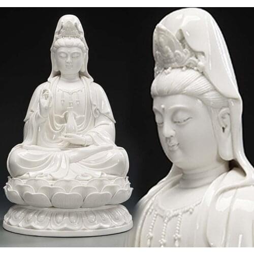 High grade home family efficacious Avalokitesvara FENG SHUI Mascot Guanyin Buddha jade Porcelain carving Sculpture statue 30cm