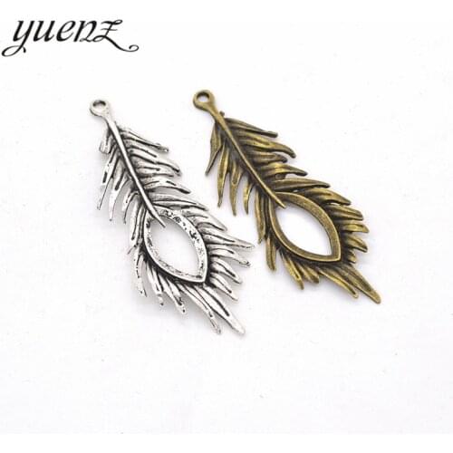 YuenZ 3pcs 2 color Antique bronze feather Charm fit for Bracelets Necklace Pendant DIY Metal Jewelry 72*28mm D302