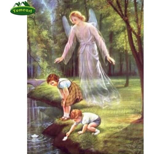 YUMEART Diamond Painting Baby Angel River Embroidery Diamond Art Fairy Women Cross Stitch Rhinestone Mosaic Painting Decor Gift