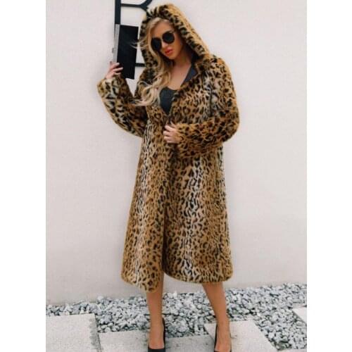 Autumn long faux mink leather jacket womens winter Leopard warm fur leather coat women slim jackets jaqueta de couro hooded