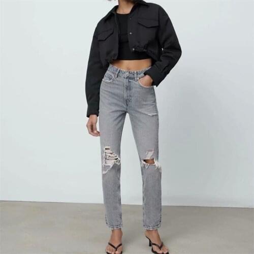 MESTTRAF Women 2021 Fashion Single-breasted Loose Cotton Jacket Retro Long Sleeve Pocket Drawstring Jacket Streetwear