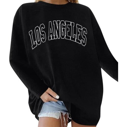 Women Long Sleeve Loose Round-neck T-Shirt Text Splicing Printing Blouse Top Solid Color All-match Lovely Girls T-shirt