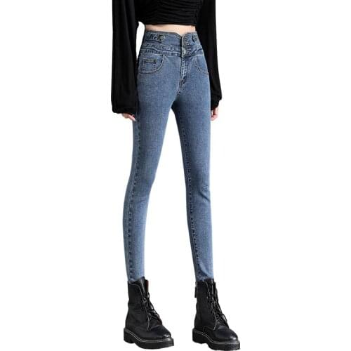 Womens High Waist Jeans Autumn Summer Pencil Pants Denim Buttons Ladies Jeans Trousers 2021 High Elasticity Plus Size Jean