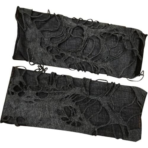 2021 Women Gothic Punk Rock Black Fingerless Gloves Hollow Out Distressed Ripped Half Finger Mittens Halloween Party Clubwear