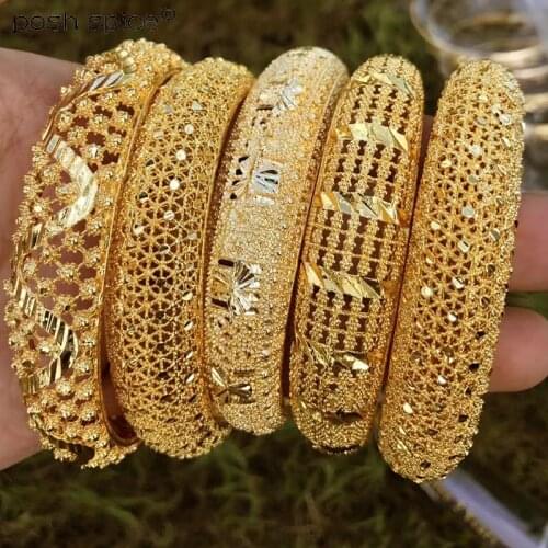 Dubai Bangles for Women Middle East Gold Bangles Ethiopian Saudi Arabia Mesh Bracelets Wedding Jewelry African Gifts