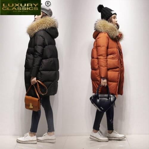 Winter Down Jacket Women Thicken Long Female Coat Real Raccoon Fur Collar Womens Clothes Abrigos Mujer Invierno 2021 LW