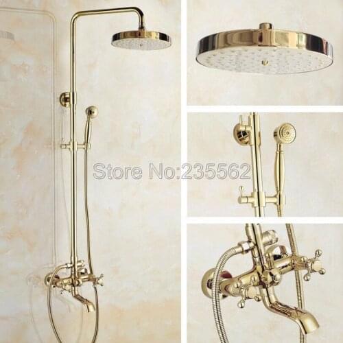 Gold Color Wall Mounted Bathtub Faucet 7.7" Rain Shower Head Bathroom Mixer Rainfall Set lgf385