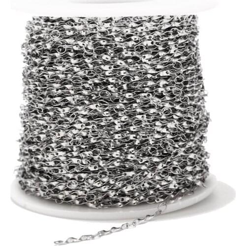 1.5MM width Stainless Steel welded Twisted Metal link Chains with Spool for Jewellery Making DIY Findings