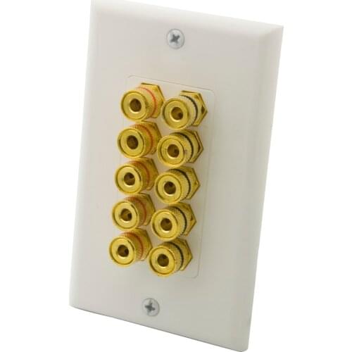 1 Gang 5.0 Home Theater Surround sound box speaker banana wall plate face plate with backside female to female connector