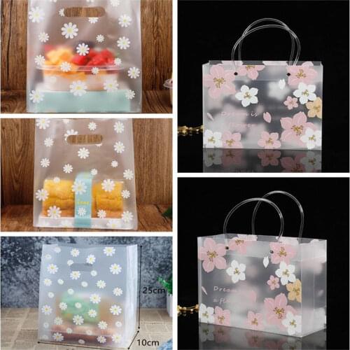 25pcs/pack Plastic Handle Bag Small Jewelry Packing Bag Party Favor Bags For Candy Cookie Gift Box Packaging Bag