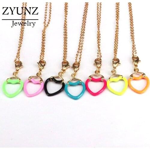 10PCS, Gold Color Heart Necklaces For Women Enamel Pendants Necklaces Chain Women Jewelry