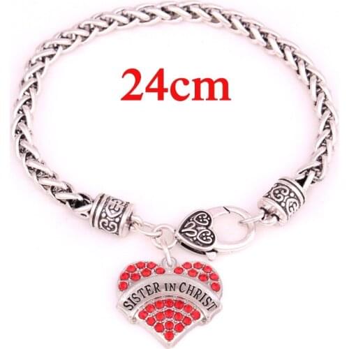 24CM Sister in Christ Pave Heart Charm Bracelet