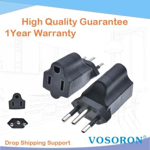 Brazil to USA AC Adapter, Brazil 3Pin Male to Nema 5-15R AC Converter, Brazil Male to 5-15R Female Adapter for Traveling