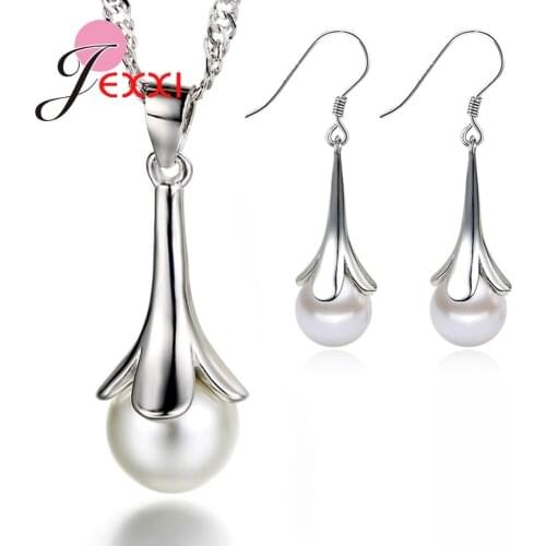 Fast Shipping 925 Sterling Silver Jewelry Sets Hot Selling Natural Pearl Necklace&Earrings for Women High Quality Pearl Jewelry