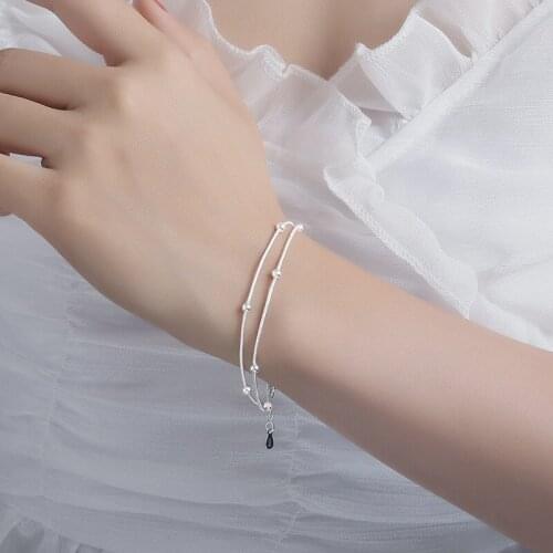 Women Jewelry Small Bead Bracelet 2021 New Design Silvery Plating Two Layer Snake Chain Bracelet For Girl Fine Accessories
