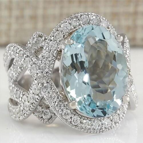 Elegant Luxurious For Women Jewelry Wedding Engagement Gift Elliptical Light Blue Cubic Zirconia Ring