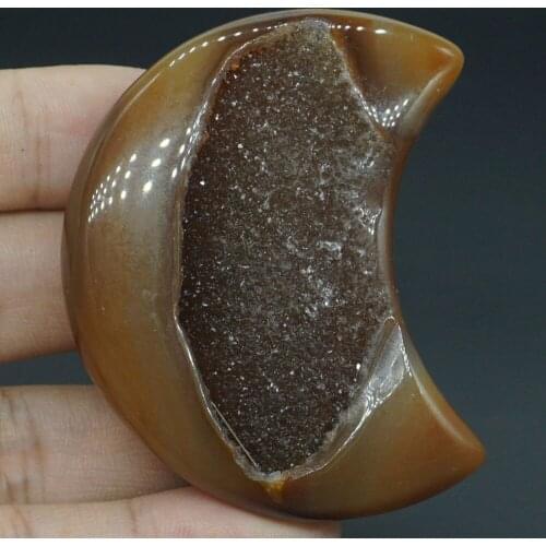 Moon Figurine Palm Stone Natural Gemstone Gray Agate Geode Crystal Reiki Healing Statue Home Decor#F