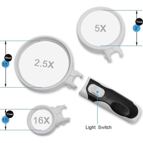 DHL 100PCS 2.5X 5X 16X Magnifying Glass Loupe Third Hand Magnifier With Backlight LED Lights Lens Lamp Reading Repair Magnifiers
