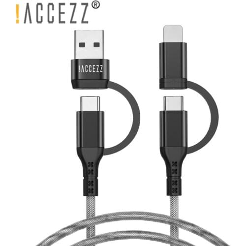 !ACCEZZ 4 in 1 PD Cable 60W USB C to Type C Fast Charger Data Cord Lighting For iPhone 12 Pro Max iPad Pro Huawei Xiaomi Samsung