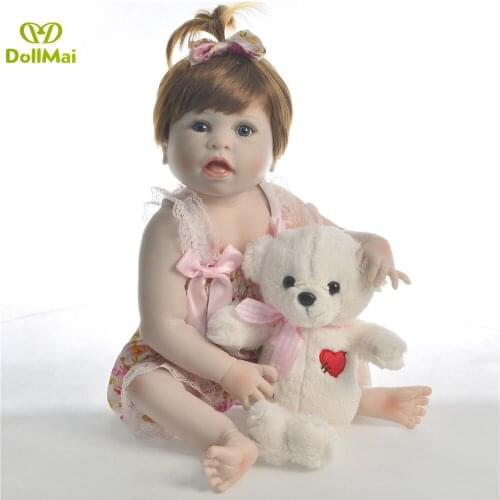 Bebes Reborn doll 57CM Full Body silicone doll Girl Reborn Baby Doll Bath Toy Lifelike Newborn Princess boneca bear plush gift