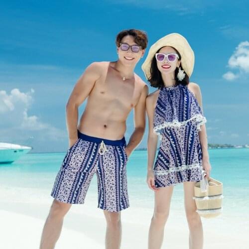 2021 New Couple Swimsuit Girl One-piece Flat Angle Body Covering Swimcloth Boy Swimming Pants Beach Shorts Man