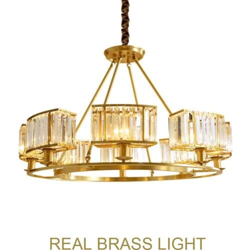 Copper crystal chandelier light LED circular round lamp foyer dinning room family brass copper lamp gold LED hanging light