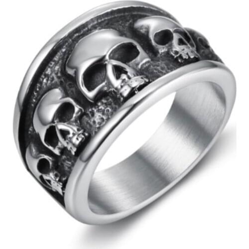 Megin D Hot Sale Punk Personality Skulls Stainless Steel Rings for Men Women Couple Family Firend Fashion Design Gift Jewelry