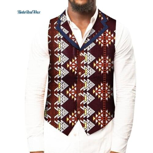 Custom Mens African Shirt Clothing Bazin Riche Patchwork Print Top Vest Cotton Dashiki Traditional African Men Clothing WYN1008