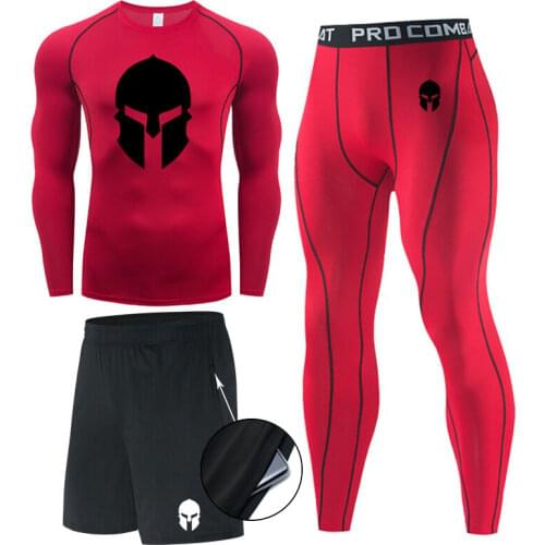 Men Running Set Gym Legging Thermal Underwear Spartan Compression Fitness MMA Rashguard Male Quick Drying Tights Track Suit
