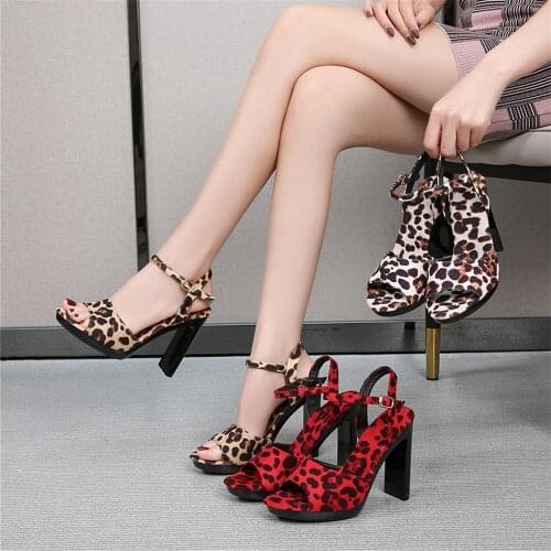 11 CM High Heel Womens Sandals Leopard Mature Pole Dancing Nightclub Pole Dance Models Show Elegant Sexy Shoes Plus Size 34-43